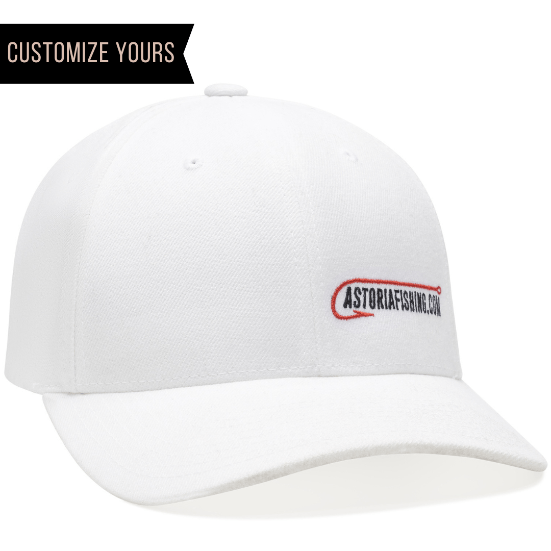 White 6789M Yupoong Curved Visor Snapback Cap for custom laser engraved leather patch &amp; promotional Embroidery