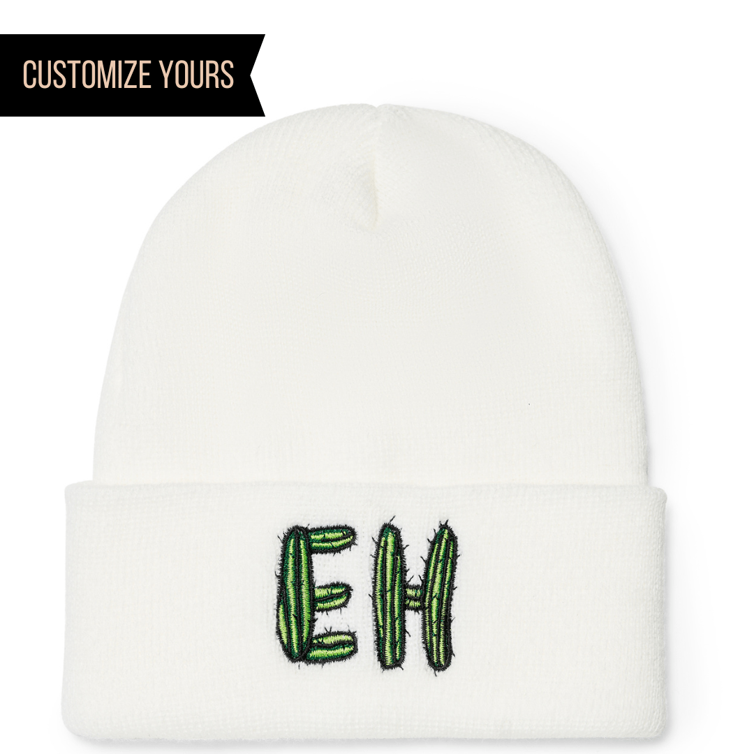 White CAP AMERICA TKN24 12" Knit Cuffed Made in USA Beanie with custom embroidery logo embroidered in usa 