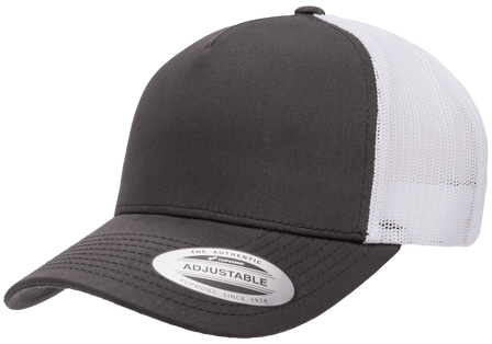 Yupoong 6506(T) – 5-Panel Trucker Hat | Custom Hats with Your Logo in Bulk-Charcoal/White-Dekni-Creations