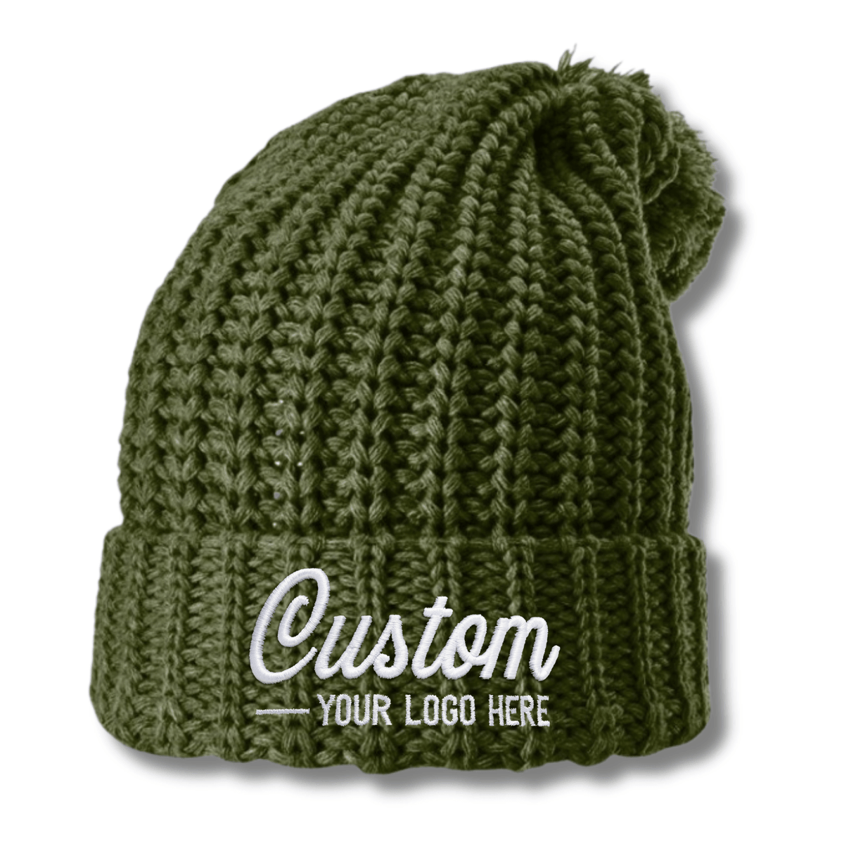 Richardson 143 – Chunky Cable Knit Slouch Beanie with Cuff &amp; Pom | Custom Beanies with Your Logo in Bulk