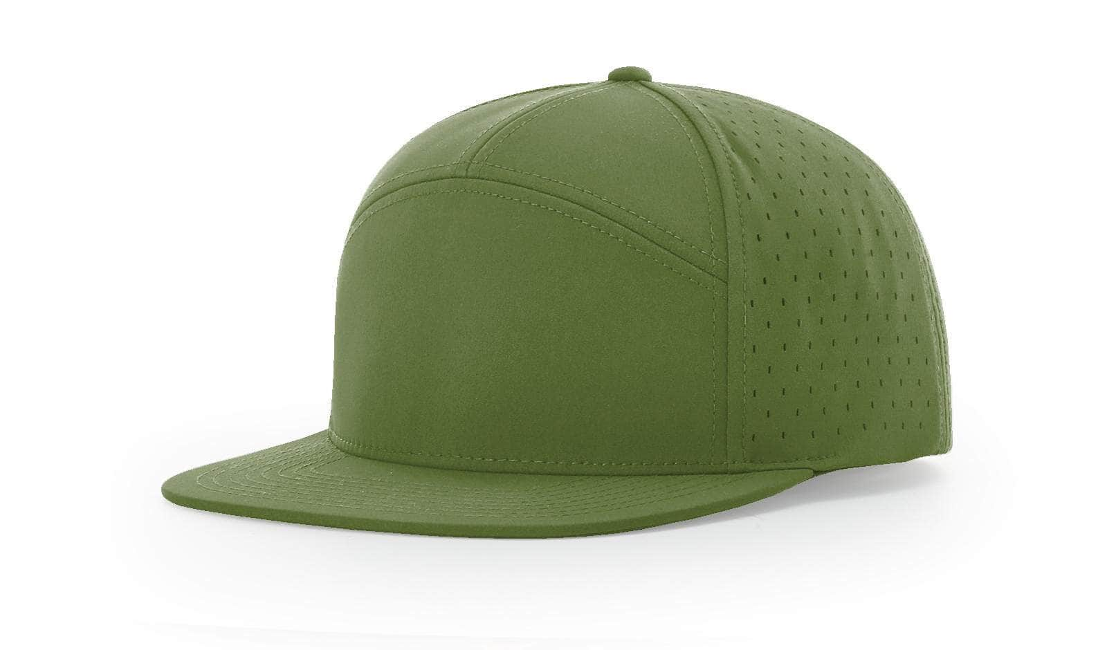 basil green Richardson 169 | CANNON 7 panel trucker Stretch Performance high profile snapback with built in water resistance material laser perforated mesh for airflow stay-dri sweatband for moisutre wicking 