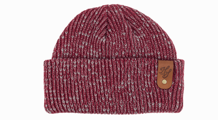 beanie with leather tag