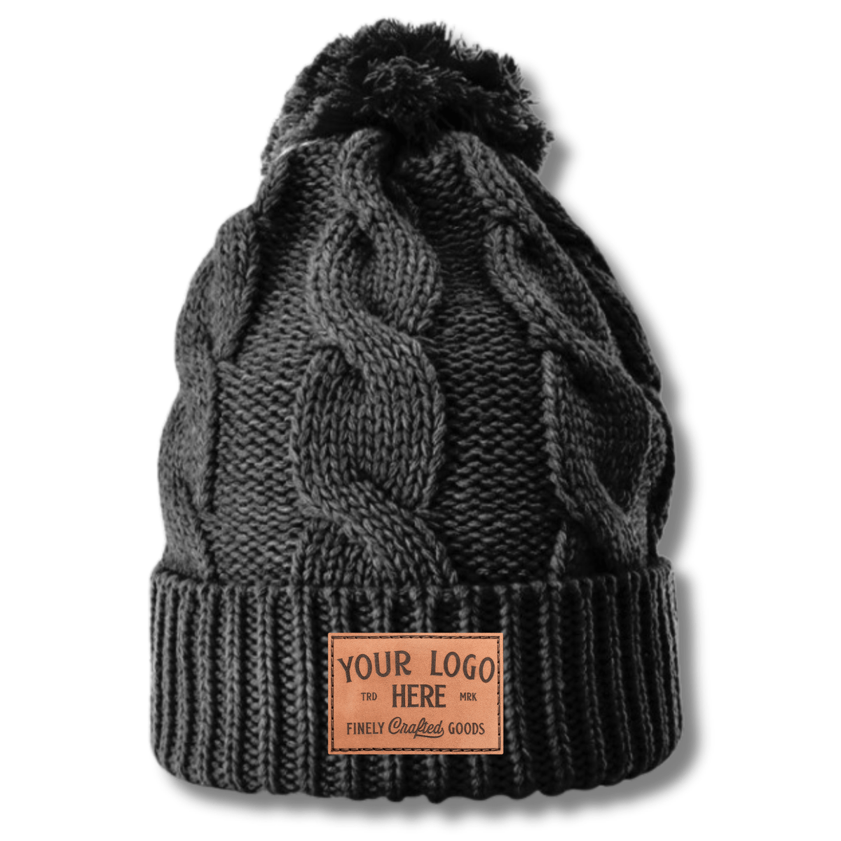 Richardson 141 – Chunk Twist Knit Cuffed Beanie with Pom | Custom Beanies with Your Logo in Bulk-leather-patch-Dekni Creations Inc.