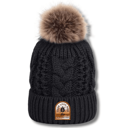 3CAP-PC0130 – Fleece-Lined Cable Knit Beanie with Removable Faux Fur Pom | Custom Beanies with Your Logo-printed-patch-Dekni Creations Inc.