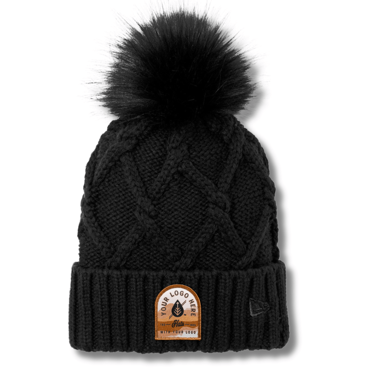 Personalized Faux Fur Pom Cable Knit Beanie Hats | Custom