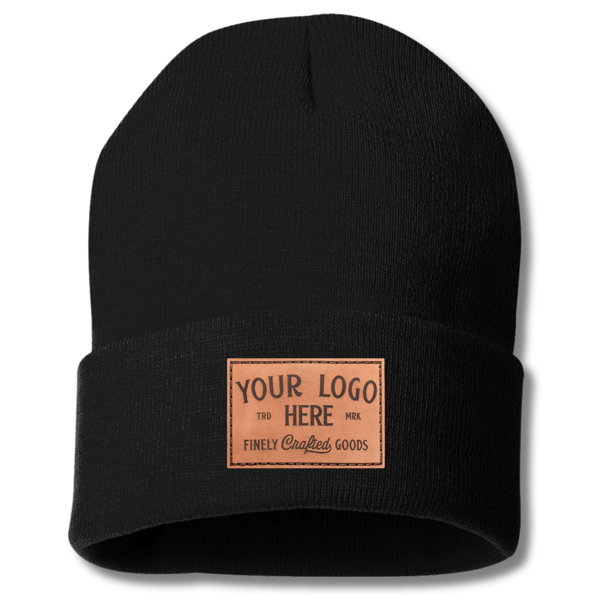 Sportsman SP12 – Solid Knit Beanie Stocking Cap | Custom Beanies with Your Logo in Bulk-leather-patch-Dekni Creations Inc.