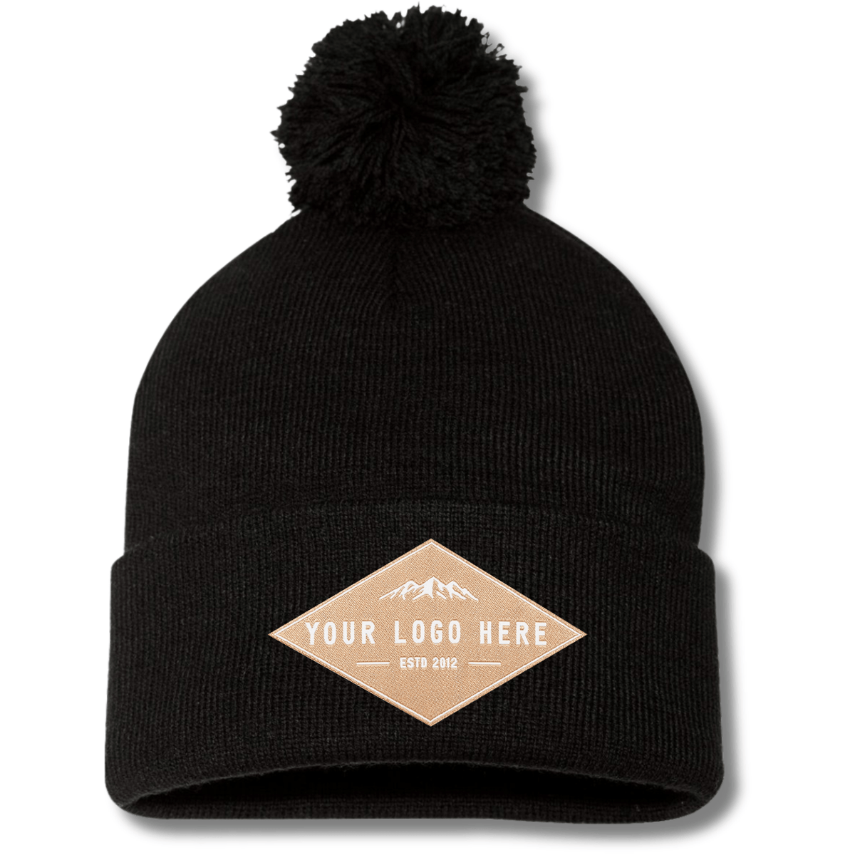 Sportsman SP15 – Knit Pom Beanie Stocking Cap | Custom Beanies with Your Logo in Bulk-woven-patch-Dekni Creations Inc.