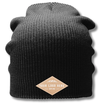 Baker Super Slouch Soft Knit Beanie – Multi-Fit Cuffed & Uncuffed | Custom Beanies with Your Logo in Bulk-woven-patch-Dekni Creations Inc.