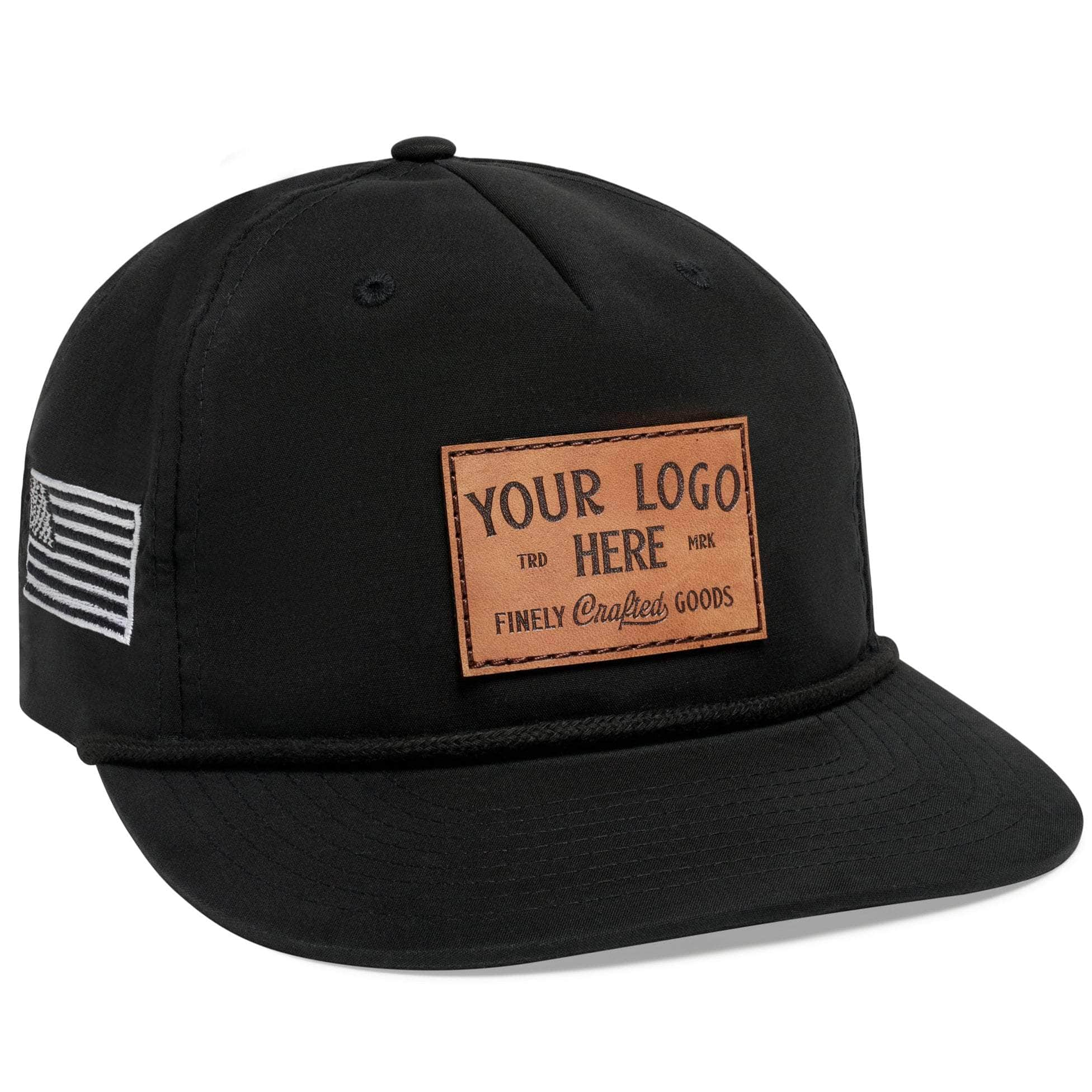 Black Richardson 256 custom leather patch rope hat with your logo by Dekni Creations