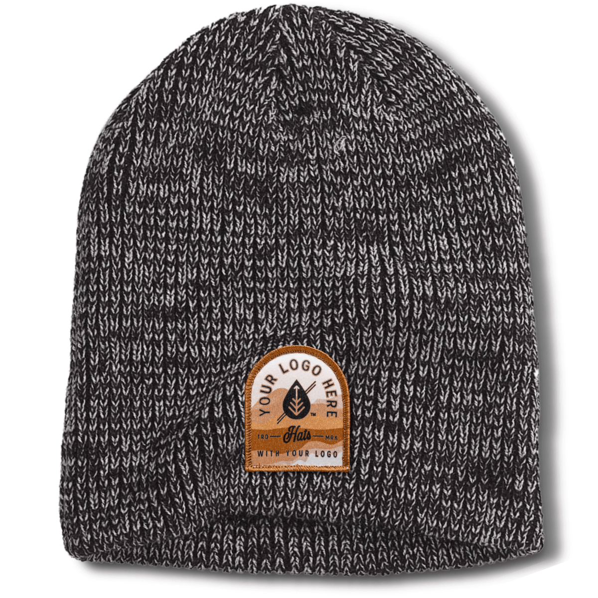 BA524 – Uncuffed Ribbed Marled Beanie | Custom Beanies with Your Logo in Bulk-printed-patch-Dekni Creations Inc.