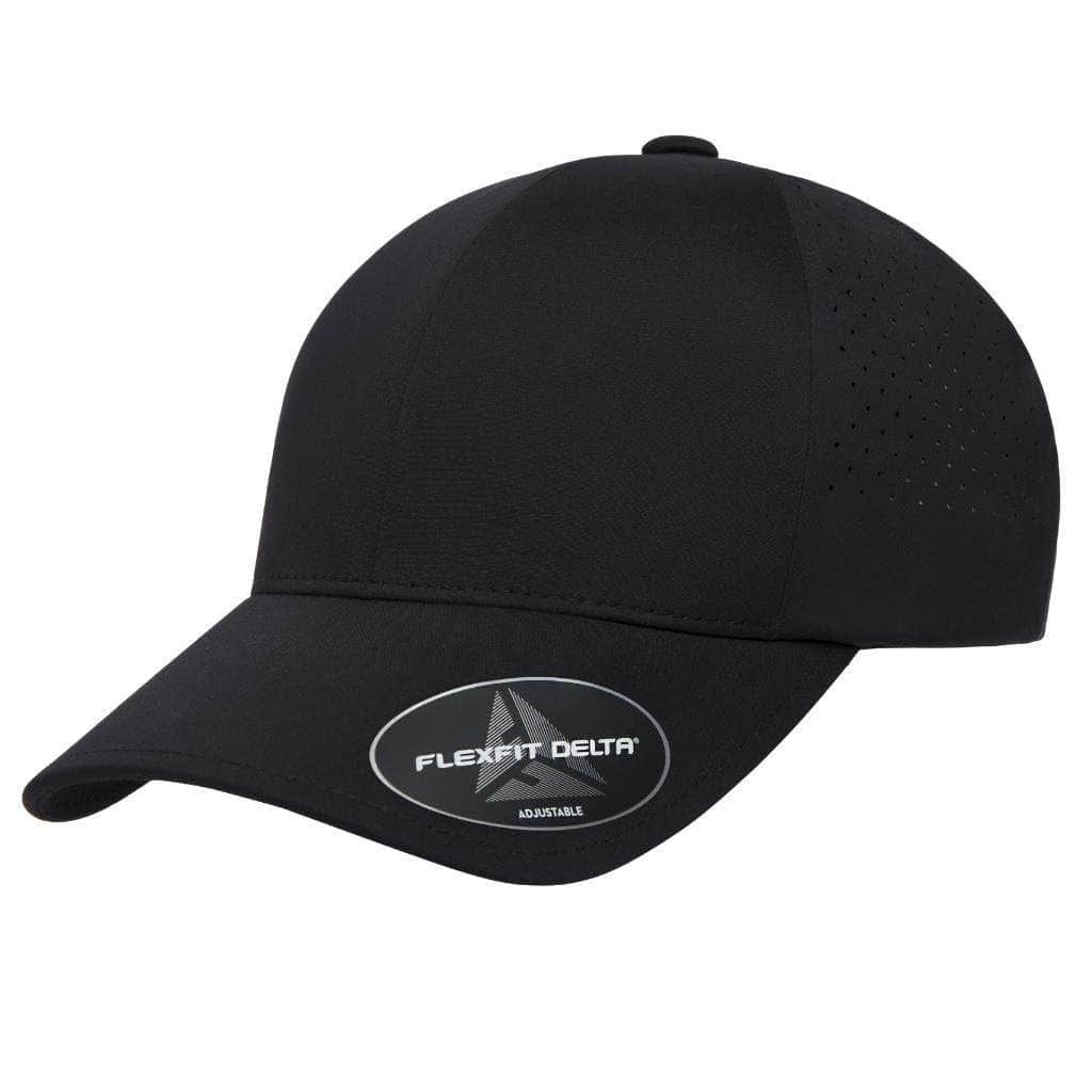 black Stretch Mesh Flexfit - Delta® Snapback Perforated Cap - 180AP - Stain Block Technology - Anti-bacterial inside seam tape Structured, six stitch-free seamless panels, low-profile