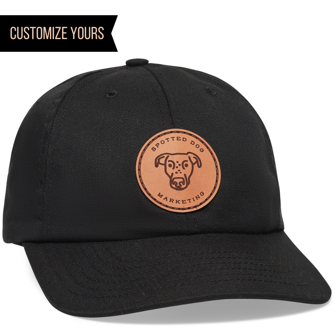 black USA200 USA-Made Dad Hat Baseball Cap Snapback with custom leather patch in Bulk Personalized With Your Logo For Your Business