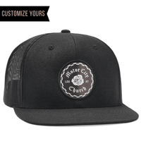 black high profile flat bill wool trucker snapback hat with printed logo patch and customize yours text to put your own logo on and order in bulk