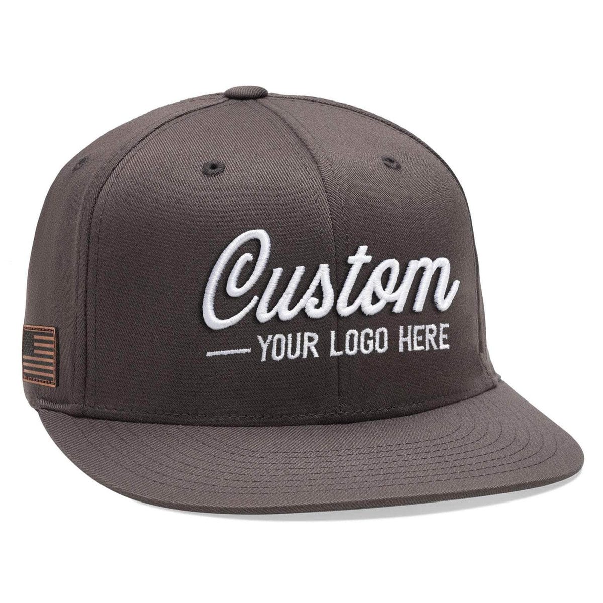 Brown Flexfit 6297F custom embroidered flat bill pro baseball hat with your logo by Dekni Creations