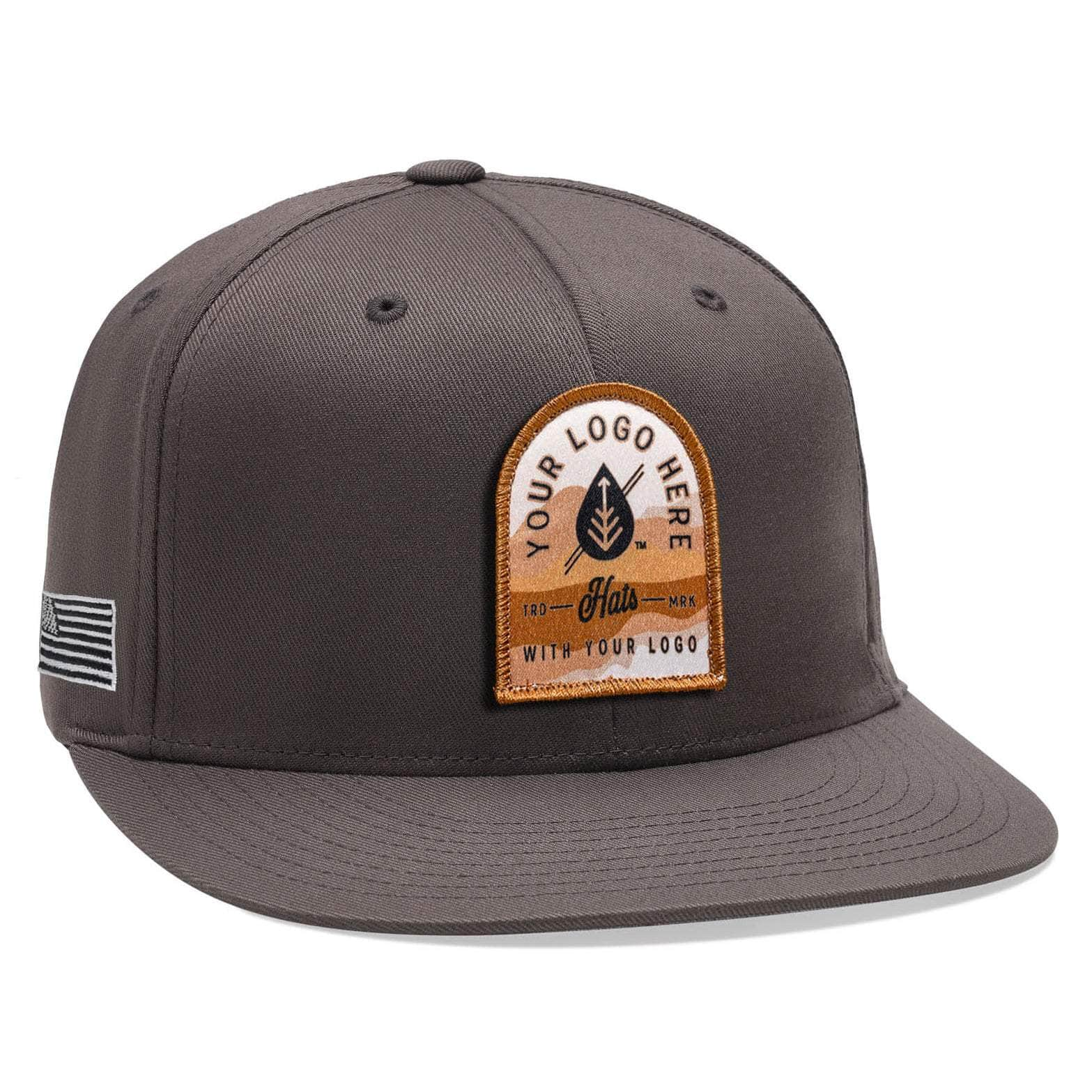 Brown Flexfit 6297F custom patch flat bill pro baseball hat with your logo by Dekni Creations