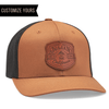 brown black 6511 custom trucker patch hat with leather logo and customize yours text
