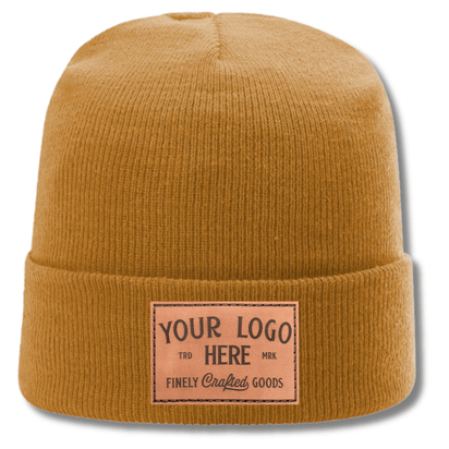 Richardson R18 – Solid Cuffed Beanie | Custom Beanies with Your Logo in Bulk-leather-patch-Dekni Creations Inc.