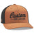 Caramel black front Flexfit 6511 custom embroidered trucker hat with your logo by Dekni Creations