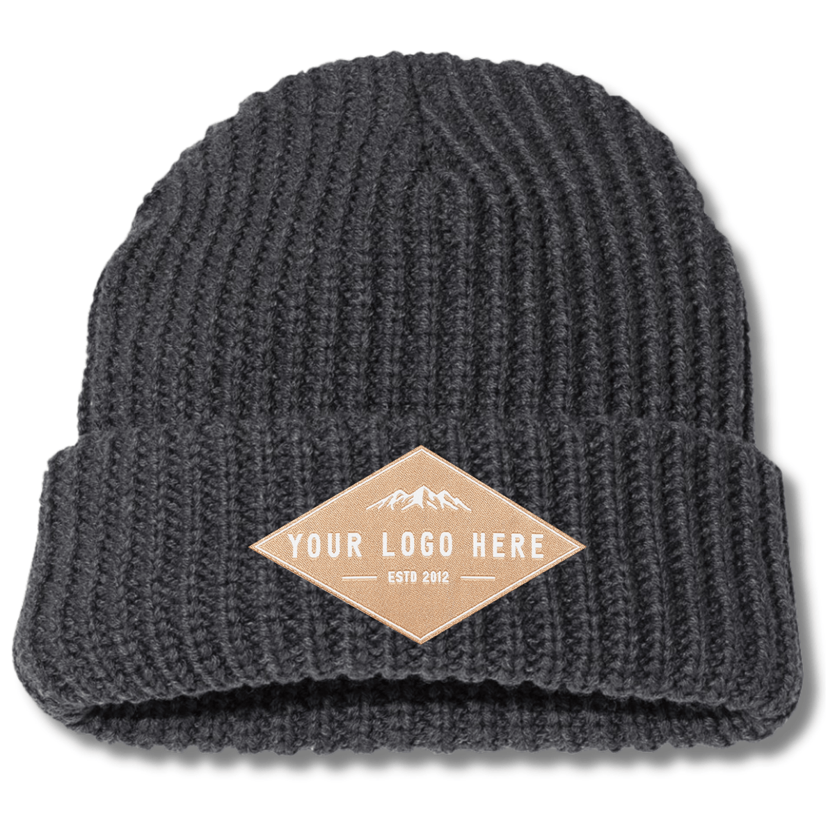 Sportsman SP90 – Chunky Knit Extra Thick Beanie | Custom Beanies with Your Logo in Bulk-woven-patch-Dekni Creations Inc.