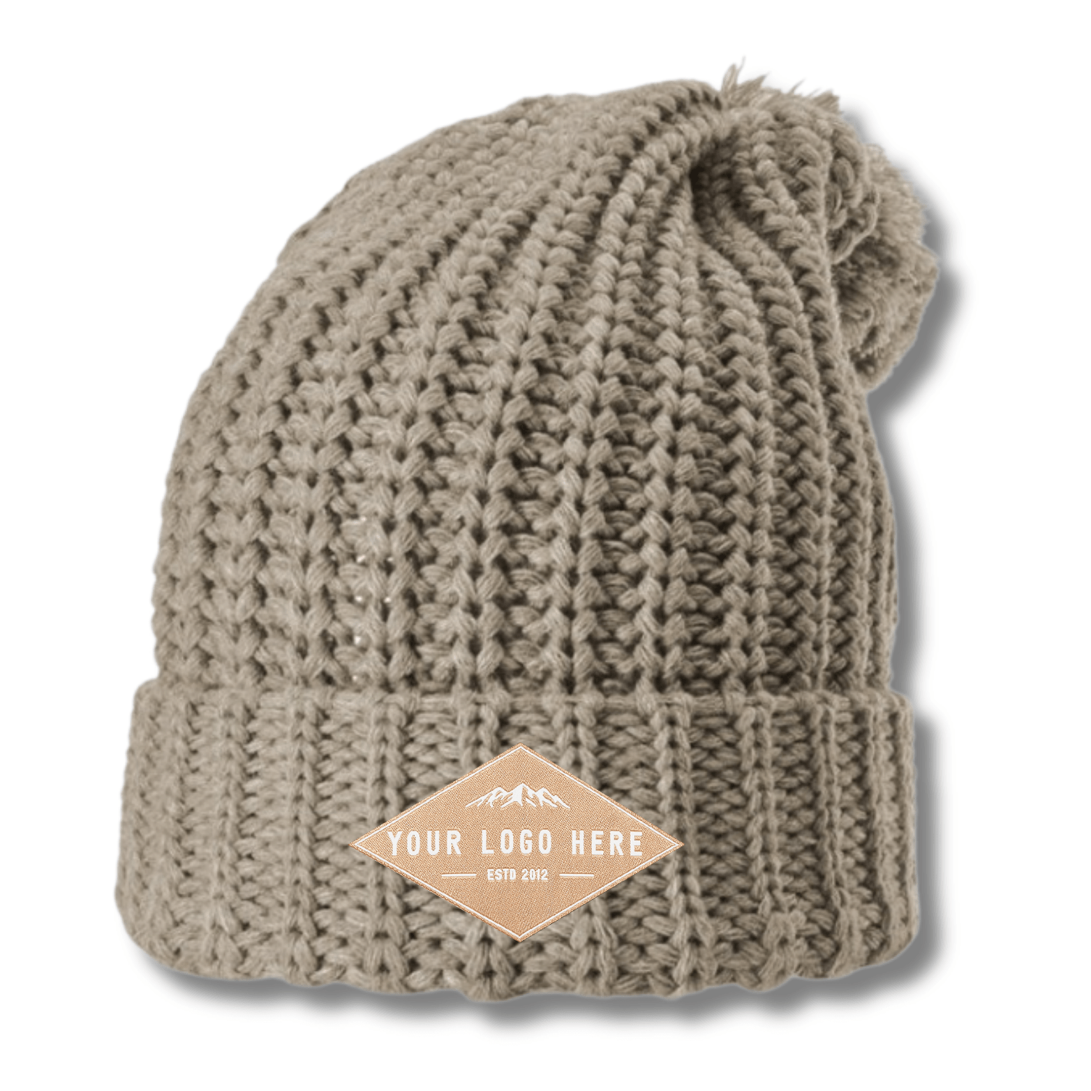 Richardson 143 – Chunky Cable Knit Slouch Beanie with Cuff & Pom | Custom Beanies with Your Logo in Bulk