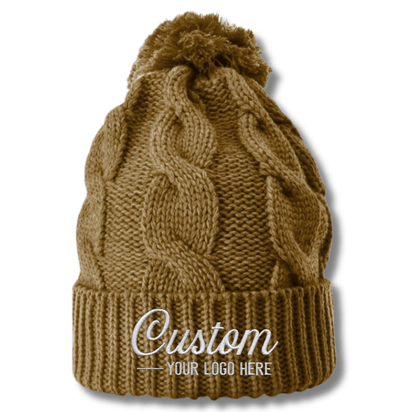 Richardson 141 – Chunk Twist Knit Cuffed Beanie with Pom | Custom Beanies with Your Logo in Bulk-embroidered-Dekni Creations Inc.