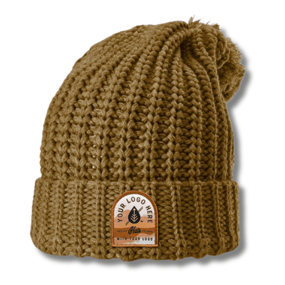 Richardson 143 – Chunky Cable Knit Slouch Beanie with Cuff & Pom | Custom Beanies with Your Logo in Bulk-printed-patch-Dekni Creations Inc.