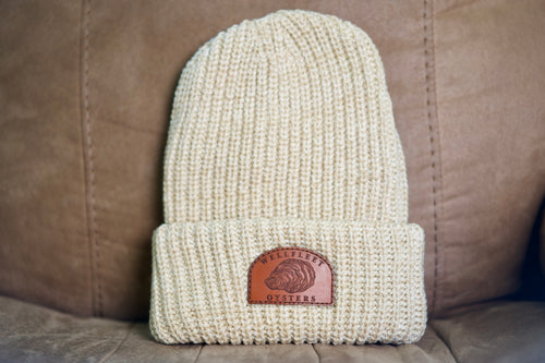 custom beanies with logo leather patch