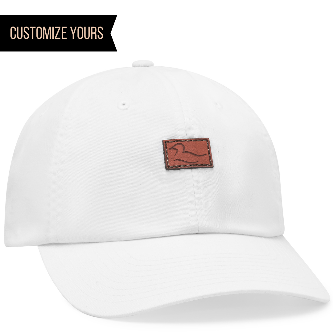 custom engraved leather logo patch on richardson 254re ashland 100% recycled polyester unstructured dad hat in bulk for business