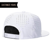 White 6 Panel Perforated Performance Custom Snapback cap Embroidery engraved leather patch