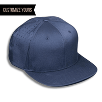 Navy 6 Panel Perforated Performance Custom Snapback cap Embroidery engraved leather patch