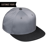Charcoal Black 6 Panel Perforated Performance Custom Snapback cap Embroidery engraved leather patch