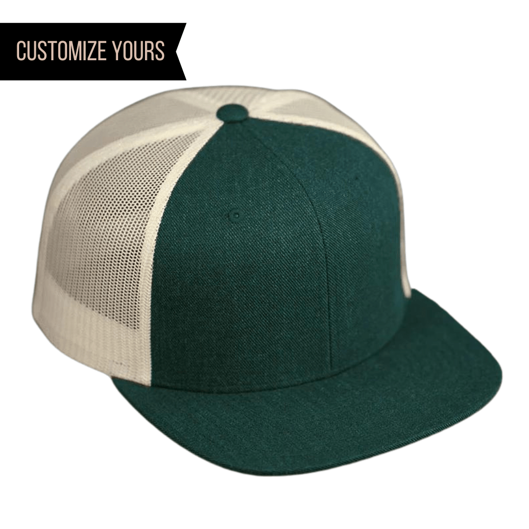 customizable logo spruce forest green khaki trucker hat 