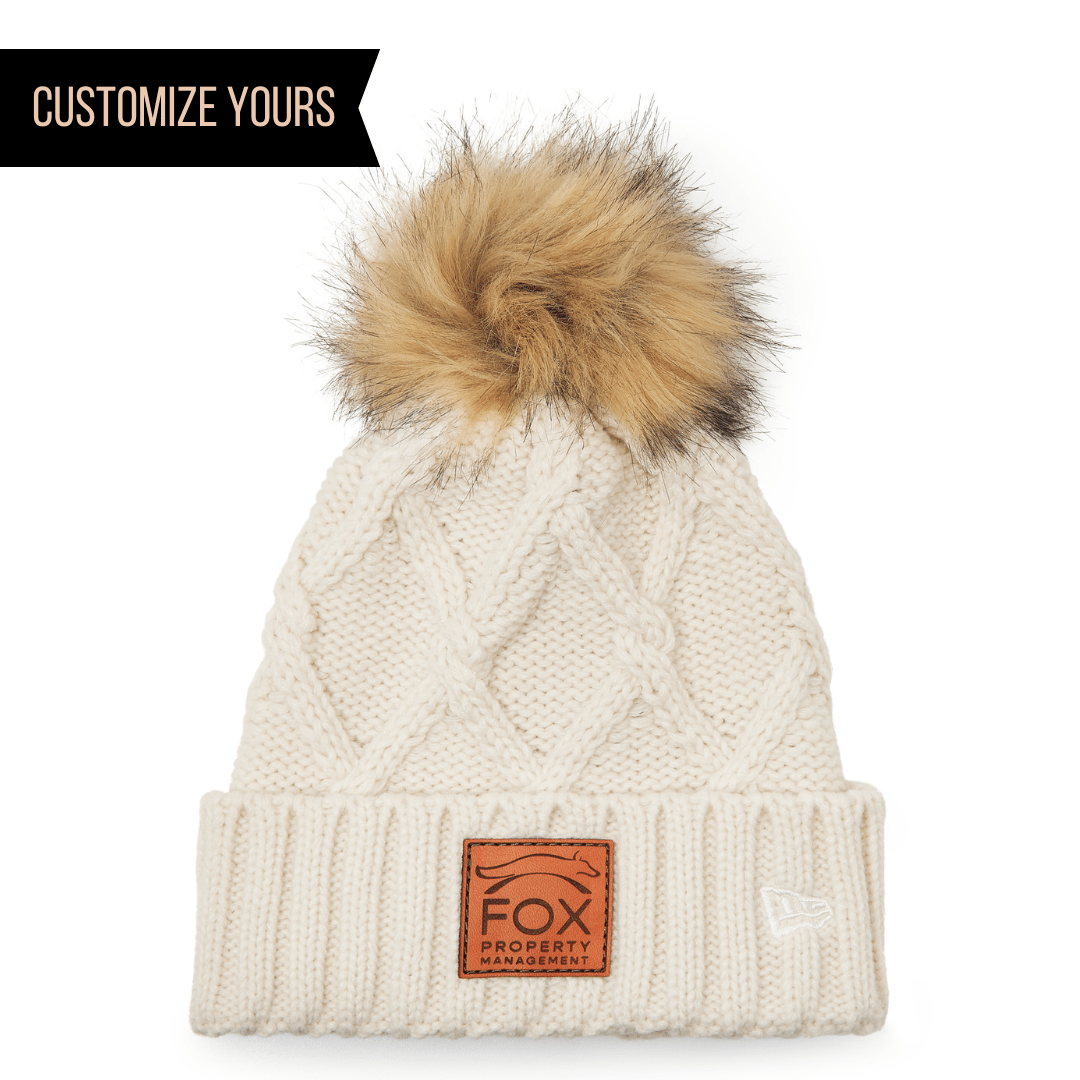 New Era® NE911 - Faux Fur Pom Pom Cable Knit Ribbed Cuff Beanie (Bulk Custom With Your Logo)