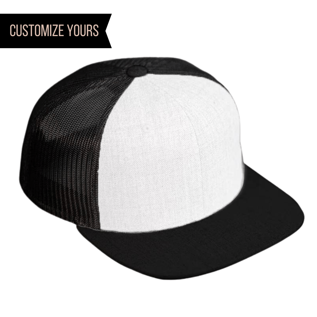 customizable logo white black trucker hat 