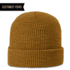 customized 146 waffle knit beanie with your logo with woven tag, embroidered patch, riveted leather tag for your business in bulk and wholesale 