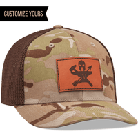 customized Flexfit 6511mc multicam arid brown leather patch camo hats bulk