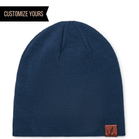customized ec7040 econscious 100% certified organic cotton winter knit beanie caps sustainable headwear with recycled embroidery thread for patch logos and non toxic veg tan leather tags with custom logo in bulk for company swag