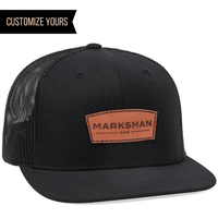 customized leather patch logo on black c52wm trucker 6 panel wool and mesh flat bill hats in bulk for business hats
