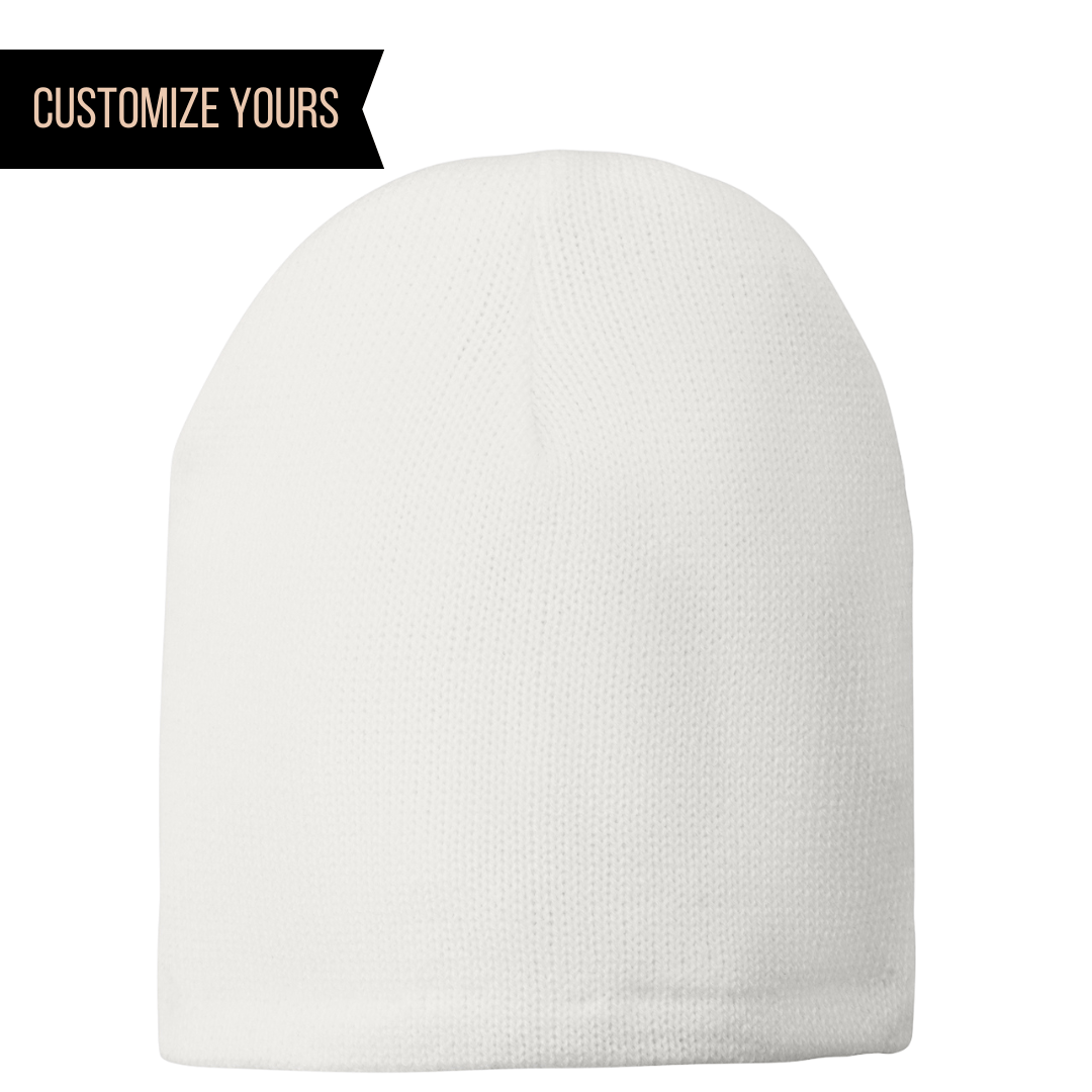 white cp91l Port & Company® Fleece-Lined Knit Cap Uncuffed Beanie bulk Custom with Your Logo.