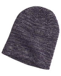 custom uncuffed Ribbed Marled beanie stocking cap with logo patch ba524 navy