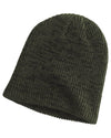 custom uncuffed Ribbed Marled beanie stocking cap with logo patch ba524 olive