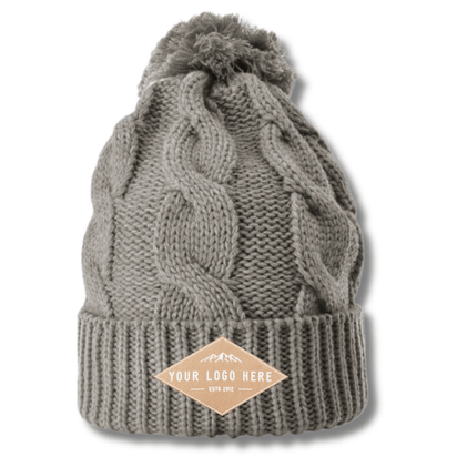 Richardson 141 – Chunk Twist Knit Cuffed Beanie with Pom | Custom Beanies with Your Logo in Bulk-woven-patch-Dekni Creations Inc.