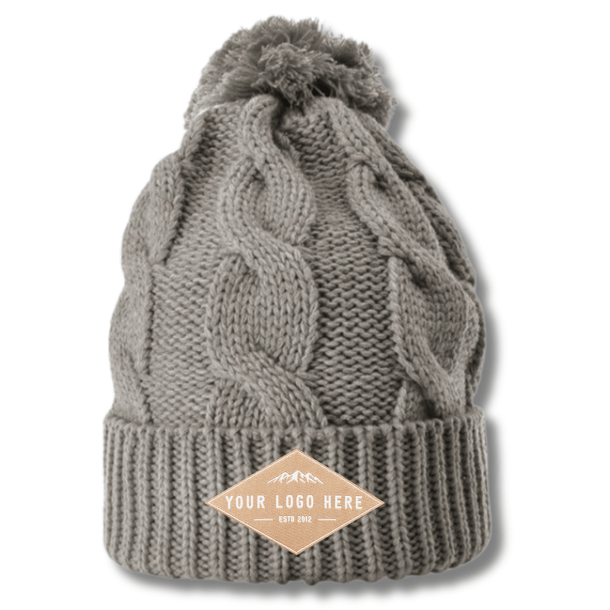 Richardson 141 – Chunk Twist Knit Cuffed Beanie with Pom | Custom Beanies with Your Logo in Bulk-woven-patch-Dekni Creations Inc.