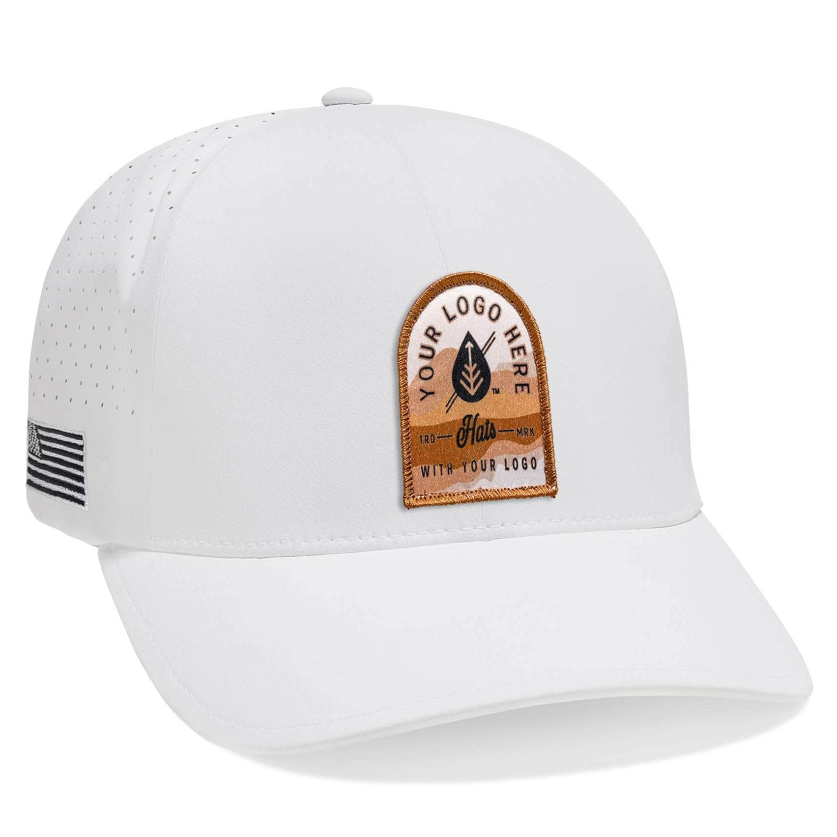 Flexfit 180AP Delta Custom Patch Perforated Stretch Snapback Hat White by Dekni Creations