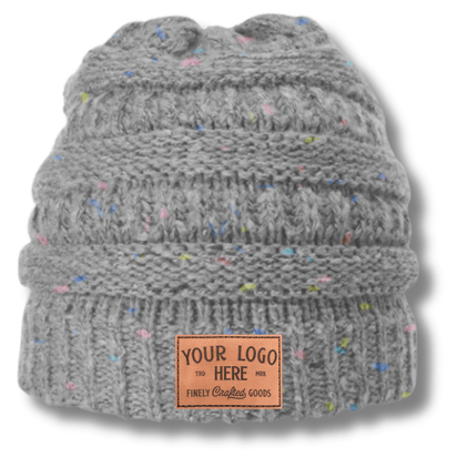 157 Richardson Beanie – Speckled Knit Slouch Stocking Cap | Custom Beanies with Your Logo in Bulk-leather-patch-Dekni Creations Inc.