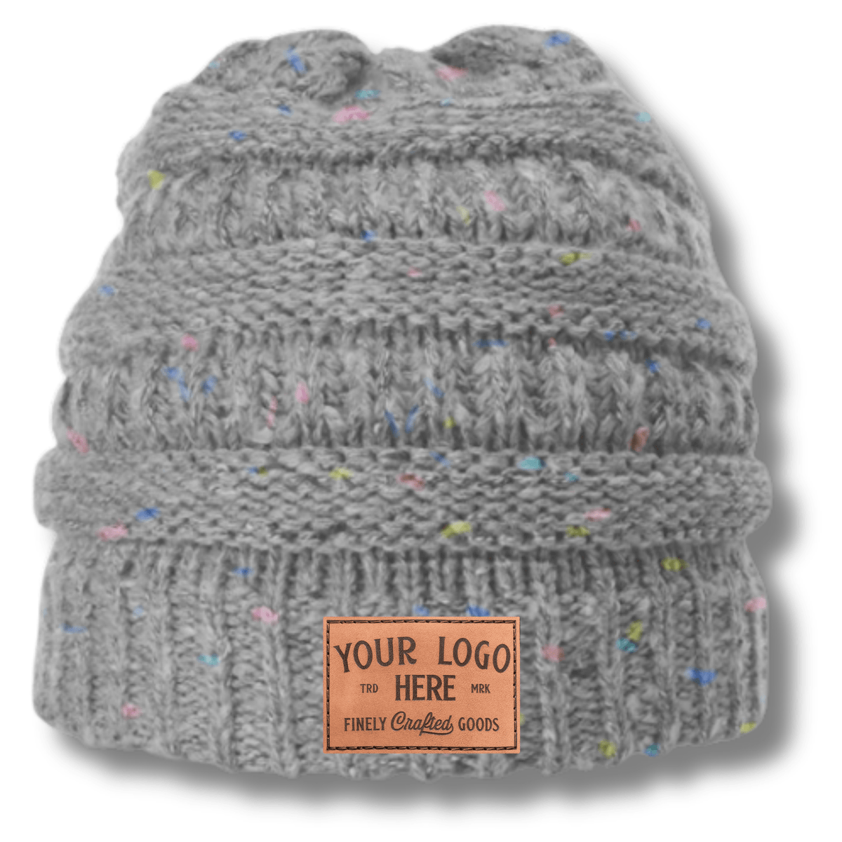 157 Richardson Beanie – Speckled Knit Slouch Stocking Cap | Custom Beanies with Your Logo in Bulk-leather-patch-Dekni Creations Inc.