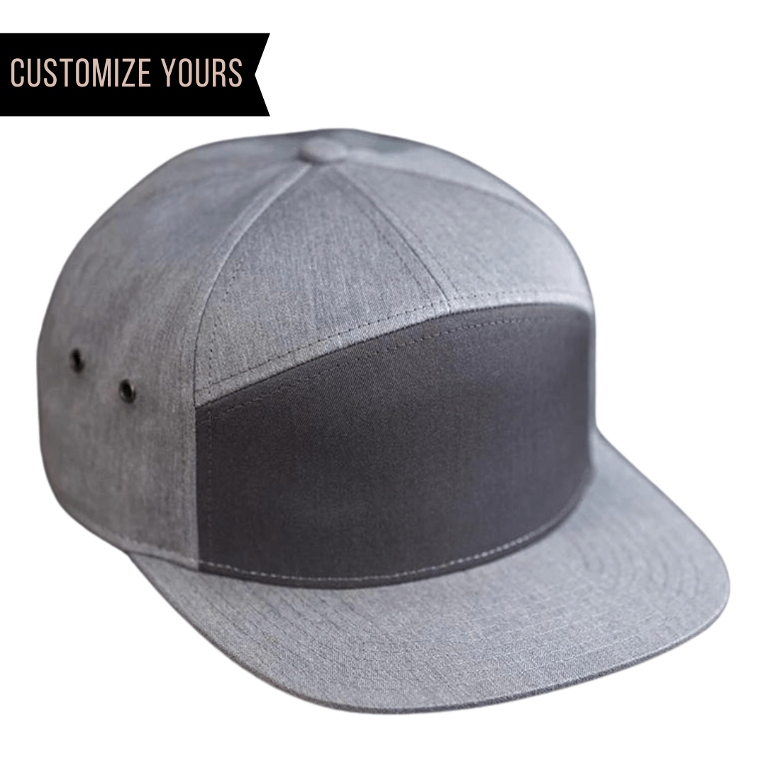 C57-CT Custom 7 Panel Cotton Twill Leather Strapback Flat Bill Hat (Bulk Custom with Your Logo)