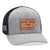 Heather grey black Flexfit 6311 custom leather patch trucker hat with your logo by Dekni Creations