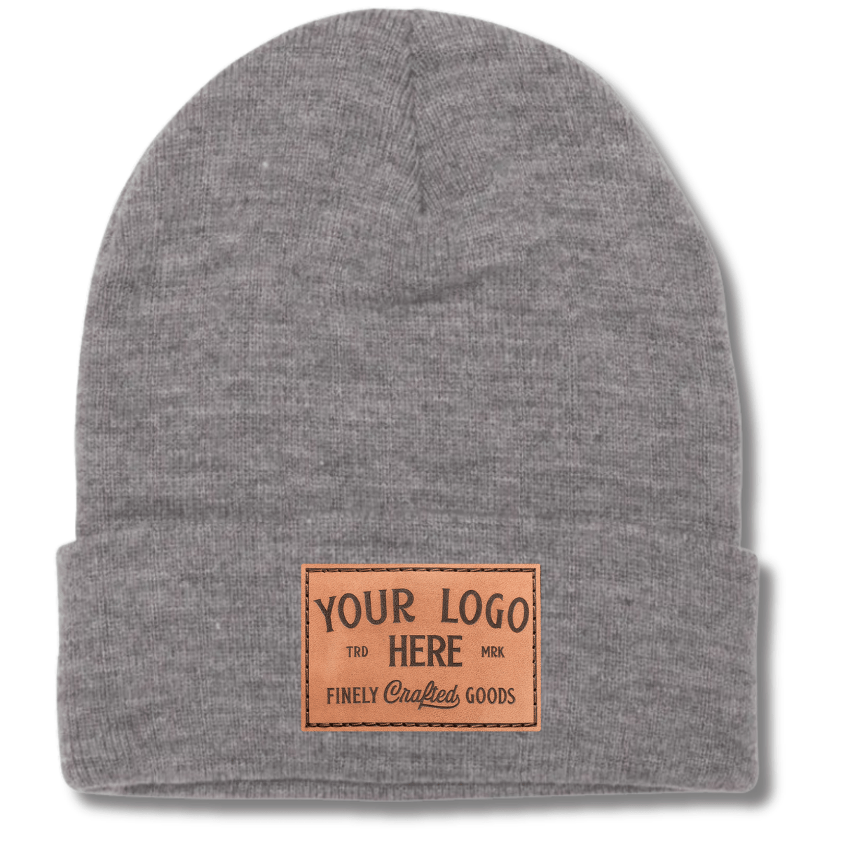 Yupoong 1501KC – Cuffed Knit Beanie | Custom Beanies with Your Logo in Bulk-leather-patch-Dekni Creations Inc.