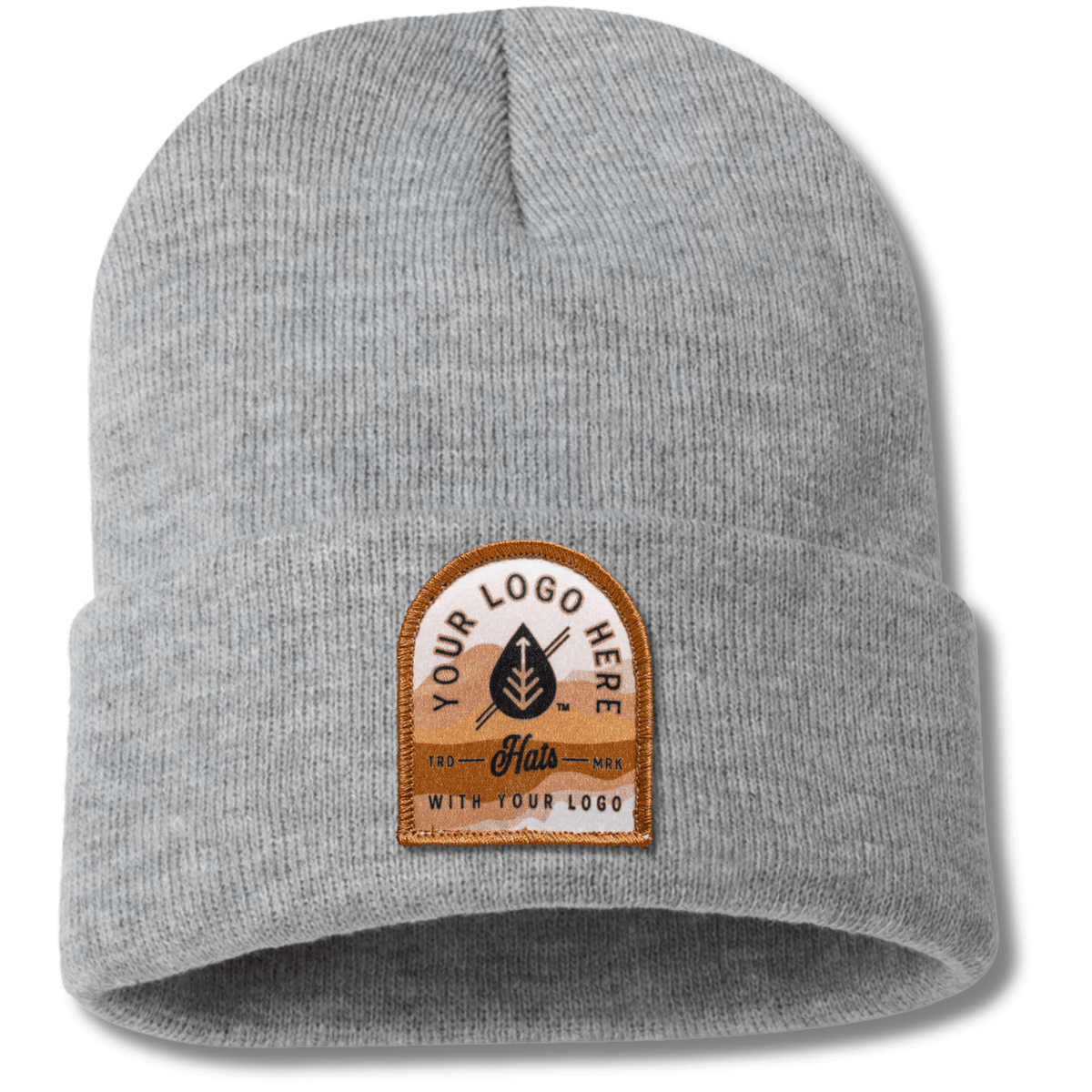 Sportsman SP12 – Solid Knit Beanie Stocking Cap | Custom Beanies with Your Logo in Bulk-printed-patch-Dekni Creations Inc.